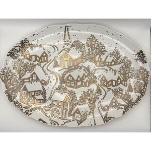 Cracker Barrel Rustic Village Serving Platter Oval Farmhouse Country Scene Decor